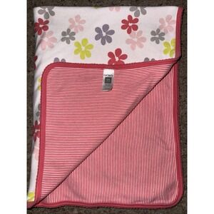 Carter's Retro Pink White Floral Stripe Cotton Baby Blanket Swaddle Flower Lovey
